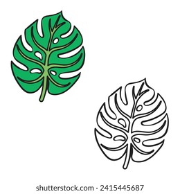 Monstera leaf vector illustrations. leaves drawing with line art. simple design outline style. You can give color you like.