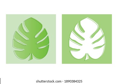 Monstera Leaf Vector Poster With Green Tropical Leaves Png Icon In Fresh Botanical Background Animated