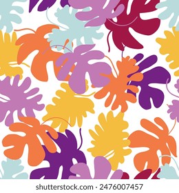 Monstera leaf vector seamless pattern. Colorful vivid print for decor and design. Perfect for T-shirt, textile and fabric.