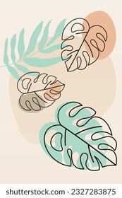 Monstera leaf wall art decoration poster. Botanical monstera wall decor. Printable monstera leaf nature wall art