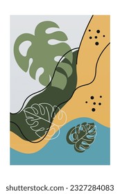 Monstera leaf wall art decoration poster. Botanical monstera wall decor. Printable monstera leaf nature wall art
