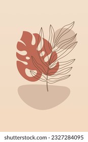 Monstera leaf wall art decoration poster. Botanical monstera wall decor. Printable monstera leaf nature wall art