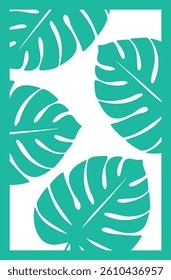 Monstera leaf wall art. Laser cut template. Wall art vector illustration.