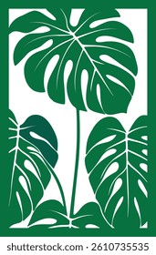 Monstera leaf wall art. Laser cut template. Wall art vector illustration.