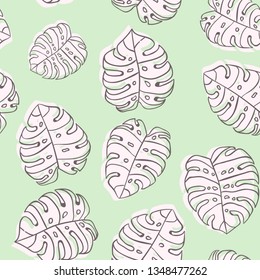Monstera Leaf Wallpaper Background Seamless Pattern Wrapping