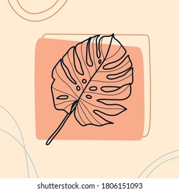 monstera Leaves, abstract shapes. Ink painting style. Contemporary Hand drawn Vector illustrations. Continuous line, minimalistic elegant concept. All elements are isolated