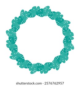 Monstera leaves Circular Frame Border in monochrome green. Minimalist Copy space Template concept