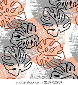 Monstera deja un patrón vectorial sin costuras decorativo para el diseño textil, impresión de tela, papel digital o envolvente, papel tapiz, fondo y fondo, decoración. Tema tropical de las vacaciones de verano.