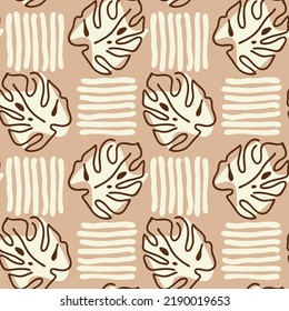 Monstera deja un patrón vectorial sin costuras decorativo para el diseño textil, impresión de tela, papel digital o envolvente, papel tapiz, fondo y fondo, decoración. Tema tropical de las vacaciones de verano.