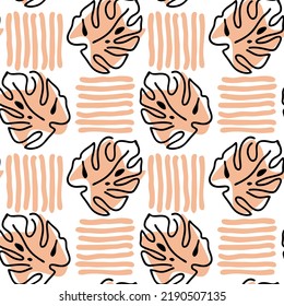 Monstera deja un patrón vectorial sin costuras decorativo para el diseño textil, impresión de tela, papel digital o envolvente, papel tapiz, fondo y fondo, decoración. Tema tropical de las vacaciones de verano.