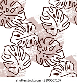 Monstera leaves decorative seamless vector pattern for textile design, fabric print, digital or wrapping paper, wallpaper, background and backdrop, decoration. Tropical summer holiday theme.