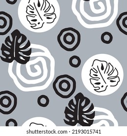 Monstera leaves decorative seamless vector pattern for textile design, fabric print, digital or wrapping paper, wallpaper, background and backdrop, decoration. Tropical summer holiday theme.