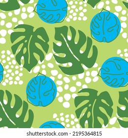 Monstera deja un patrón vectorial sin costuras decorativo para el diseño textil, impresión de tela, papel digital o envolvente, papel tapiz, fondo y fondo, decoración. Tema tropical de las vacaciones de verano.