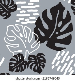 Monstera deja un patrón vectorial sin costuras decorativo para el diseño textil, impresión de tela, papel digital o envolvente, papel tapiz, fondo y fondo, decoración. Tema tropical de las vacaciones de verano.