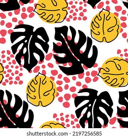 Monstera deja un patrón vectorial sin costuras decorativo para el diseño textil, impresión de tela, papel digital o envolvente, papel tapiz, fondo y fondo, decoración. Tema tropical de las vacaciones de verano.