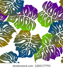 Monstera leaves decorative seamless vector pattern for textile design, fabric print, digital or wrapping paper, wallpaper, background and backdrop, decoration. Tropical summer holiday theme.