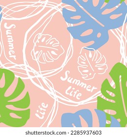 Monstera deja un patrón vectorial sin costuras decorativo para el diseño textil, impresión de tela, papel digital o envolvente, papel tapiz, fondo y fondo, decoración. Tema tropical de las vacaciones de verano.