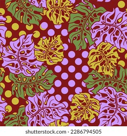 Monstera deja un patrón vectorial sin costuras decorativo para el diseño textil, impresión de tela, papel digital o envolvente, papel tapiz, fondo y fondo, decoración. Tema tropical de las vacaciones de verano.