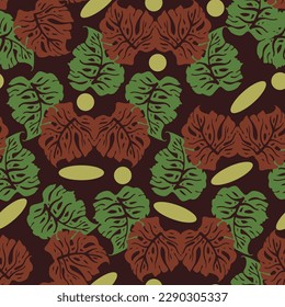 Monstera leaves decorative seamless vector pattern for textile design, fabric print, digital or wrapping paper, wallpaper, background and backdrop, decoration. Tropical summer holiday theme.