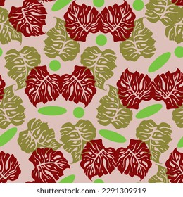 Monstera leaves decorative seamless vector pattern for textile design, fabric print, digital or wrapping paper, wallpaper, background and backdrop, decoration. Tropical summer holiday theme.