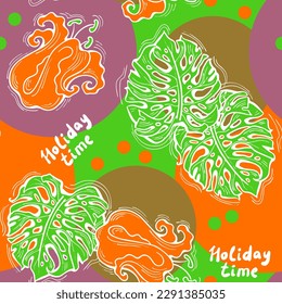 Monstera deja un patrón vectorial sin costuras decorativo para el diseño textil, impresión de tela, papel digital o envolvente, papel tapiz, fondo y fondo, decoración. Tema tropical de las vacaciones de verano.