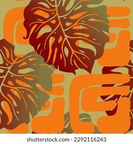 Monstera leaves decorative seamless vector pattern for textile design, fabric print, digital or wrapping paper, wallpaper, background and backdrop, decoration. Tropical summer holiday theme.