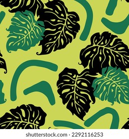 Monstera deja un patrón vectorial sin costuras decorativo para el diseño textil, impresión de tela, papel digital o envolvente, papel tapiz, fondo y fondo, decoración. Tema tropical de las vacaciones de verano.