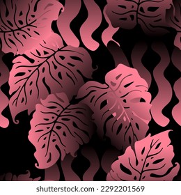 Monstera deja un patrón vectorial sin costuras decorativo para el diseño textil, impresión de tela, papel digital o envolvente, papel tapiz, fondo y fondo, decoración. Tema tropical de las vacaciones de verano.