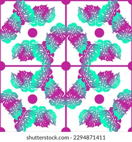 Monstera leaves decorative seamless vector pattern for textile design, fabric print, digital or wrapping paper, wallpaper, background and backdrop, decoration. Tropical summer holiday theme.