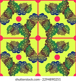 Monstera deja un patrón vectorial sin costuras decorativo para el diseño textil, impresión de tela, papel digital o envolvente, papel tapiz, fondo y fondo, decoración. Tema tropical de las vacaciones de verano.