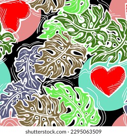 Monstera deja un patrón vectorial sin costuras decorativo para el diseño textil, impresión de tela, papel digital o envolvente, papel tapiz, fondo y fondo, decoración. Tema tropical de las vacaciones de verano.