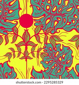 Monstera deja un patrón vectorial sin costuras decorativo para el diseño textil, impresión de tela, papel digital o envolvente, papel tapiz, fondo y fondo, decoración. Tema tropical de las vacaciones de verano.