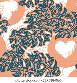 Monstera deja un patrón vectorial sin costuras decorativo para el diseño textil, impresión de tela, papel digital o envolvente, papel tapiz, fondo y fondo, decoración. Tema tropical de las vacaciones de verano.
