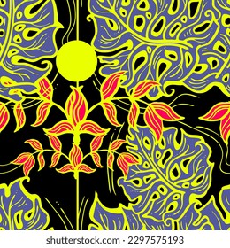 Monstera deja un patrón vectorial sin costuras decorativo para el diseño textil, impresión de tela, papel digital o envolvente, papel tapiz, fondo y fondo, decoración. Tema tropical de las vacaciones de verano.