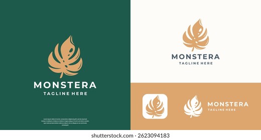 Monstera leaves flat logo icon Tropical forest vines.