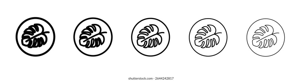Monstera leaves icon thin outline logo mark set