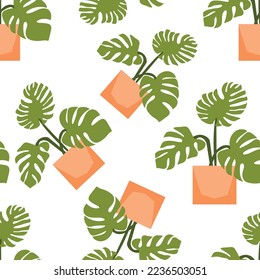 monstera leaves, jungle leaf seamless vector floral pattern background