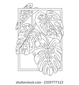 Monstera leaves. Monstera leaf outline. hand drawn monstera leaf illustration. Vector Illustration. Tropical jungle Monstera leaves isolated on white background. Swiss Cheese Plant. Monstereae. sketch