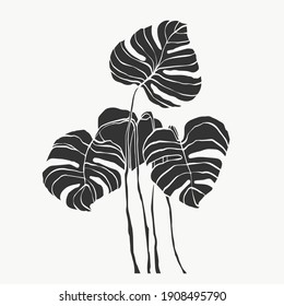 Monstera leaves line art. abstract modern or minimal plants line. perfect for home decor such as posters. vector illustrations design.