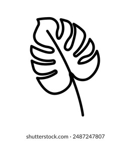 Monstera leaves linear logo mark in black and white
