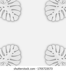 Monstera leaves in modern paper cut style. Pink tropical background with place for text. Summer jungle paper art style. Can be used for advertising and promotion.