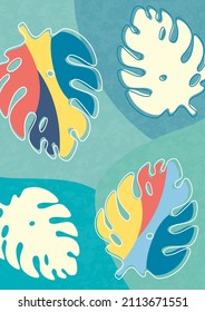 Monstera leaves in modern paper cut style. Multi-colored parts. Can be used for advertising and promotion. Vector illustration