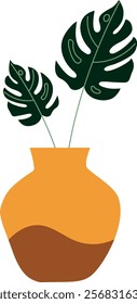 Monstera Leaves in Modern Vase Flat Vector