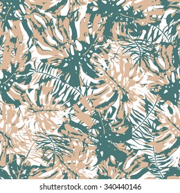 Monstera leaves. Monochrome tropical background with Hawaiian palm print. Repeating pattern with tropical leaves.