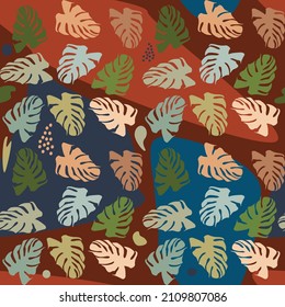 Monstera deja Multicololor patrón transparente Ilustración vectorial 
