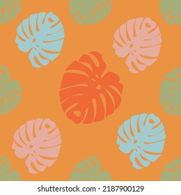 Monstera leaves. Multicolored seamless pattern. Botanical texture. Tropical background
