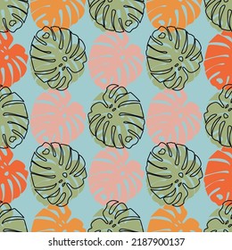 Las hojas de Monstera. Patrón transparente multicolor. Textura botánica. Fondo tropical
