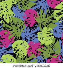 Monstera leaves Multicolored seamless pattern Vector illustration Monstera pattern perfect for fashion and decoration