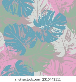 Monstera leaves Multicolored seamless pattern Vector illustration Monstera pattern perfect for fabrics and decoration