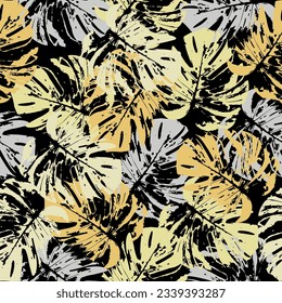 Monstera leaves Multicolored seamless pattern Vector illustration Psychedelic colors monstera pattern background for summer.